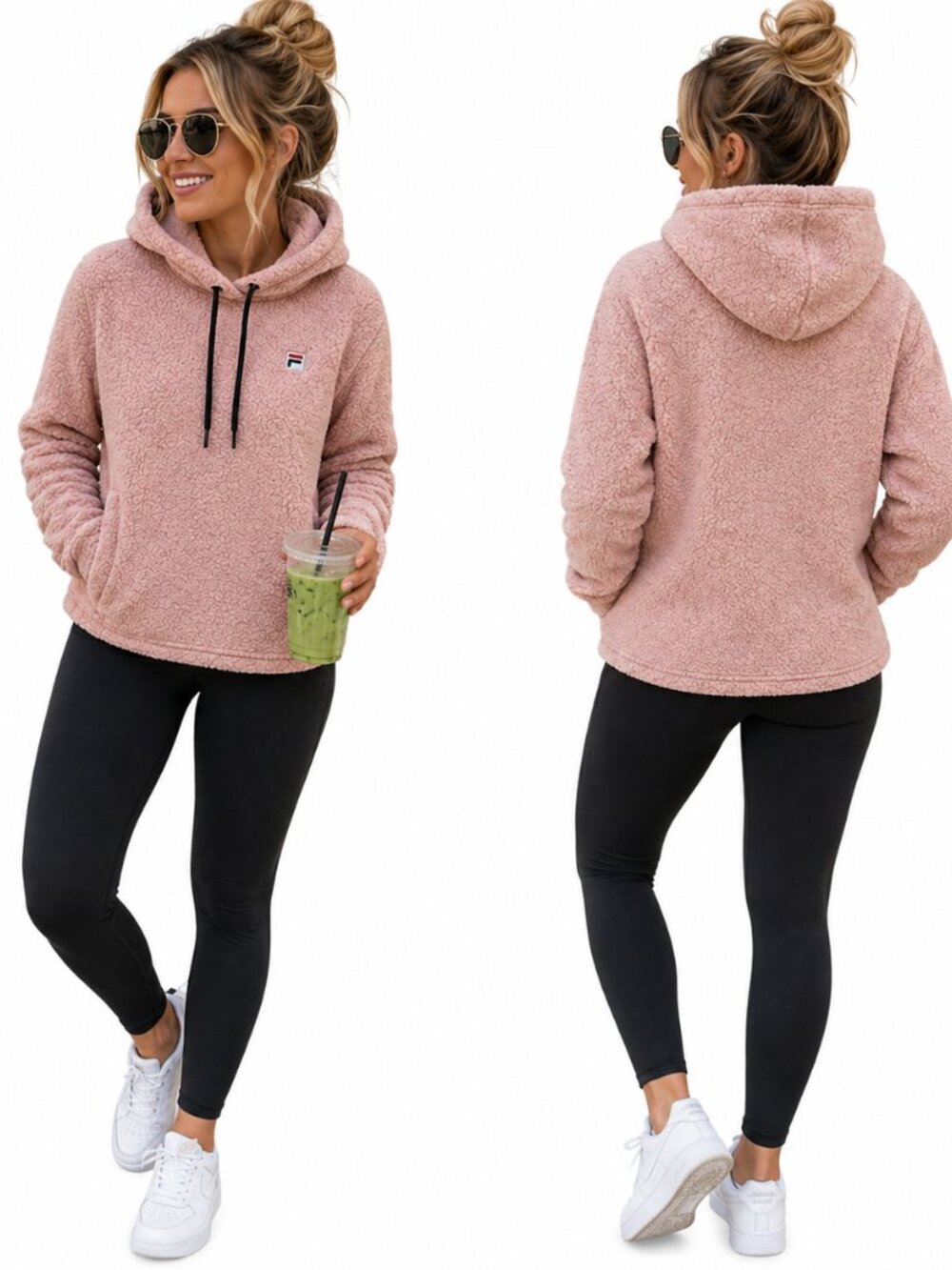 FILA Fleece Sweater Hoodie Blush Pink Light Peach Medium M EUC